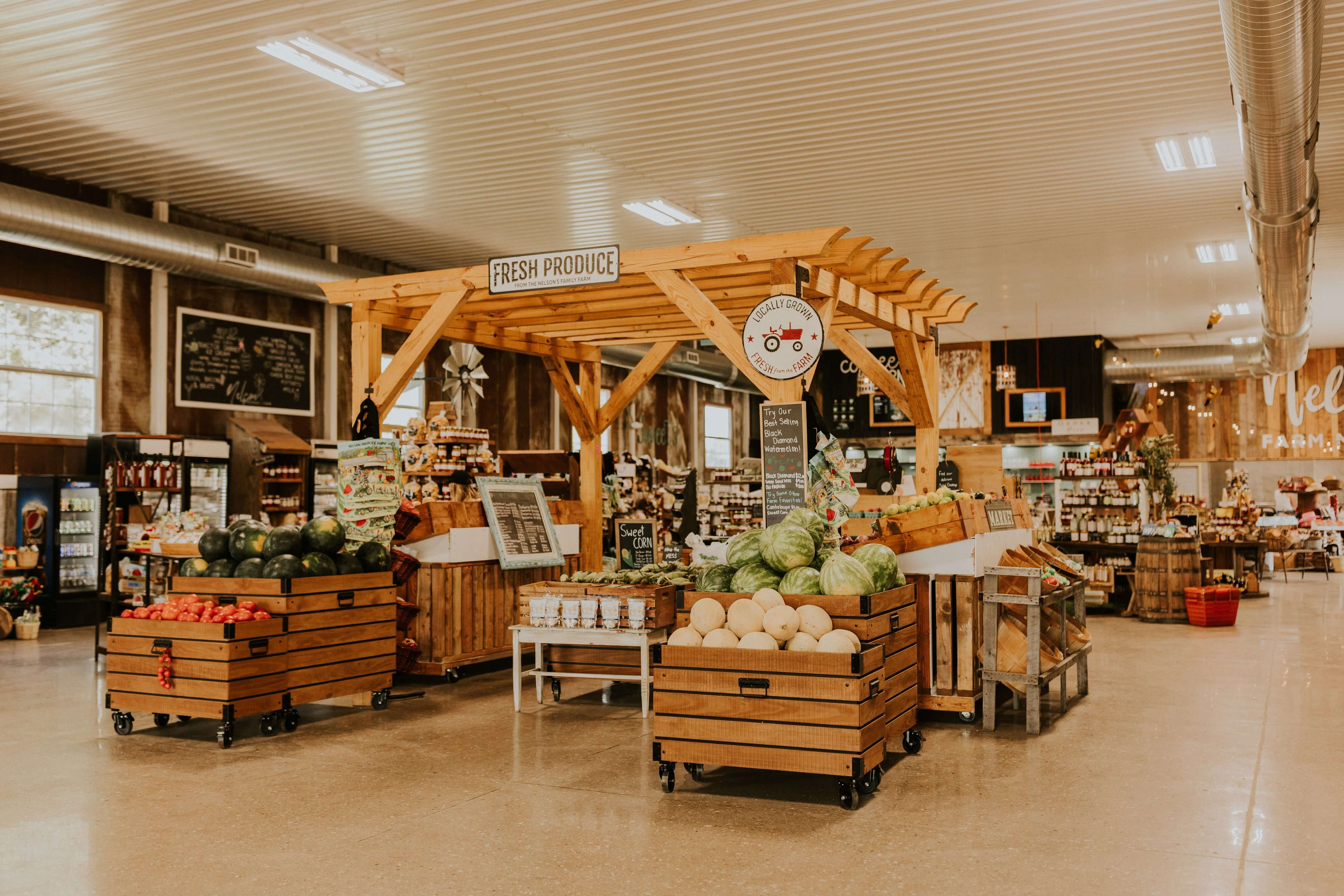 Inside of Nelson Produce Farm - product display